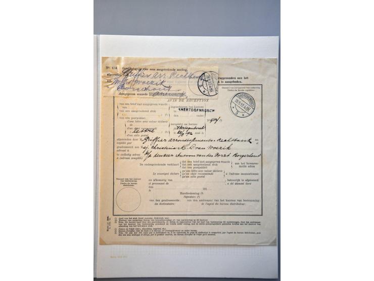 11 verzendbewijzen aangetekende stukken 1852-1888, invitatie-biljet voor afhalen aangetekende zending 1825, ongedateerde Kenn