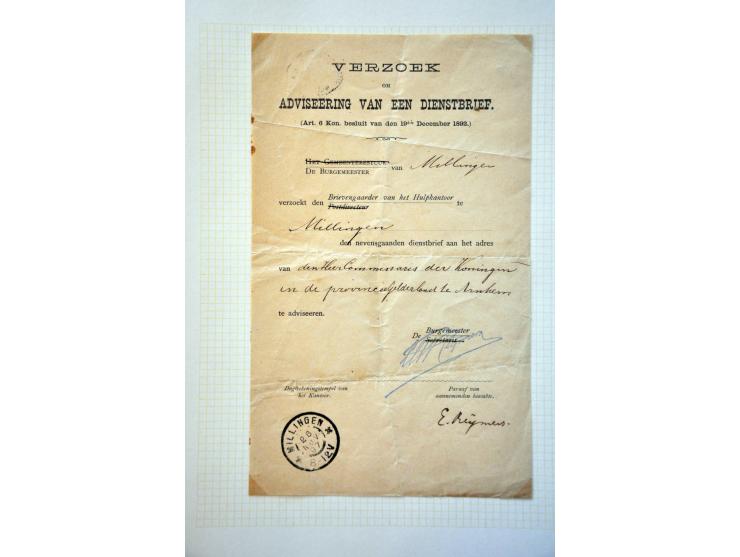 11 verzendbewijzen aangetekende stukken 1852-1888, invitatie-biljet voor afhalen aangetekende zending 1825, ongedateerde Kenn