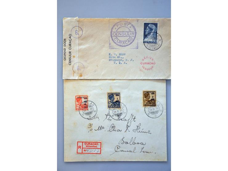 10 (lucht) poststukken w.b. met LP1/LP3, envelop Curaçao-Utrecht 7.5.1940 met Duitse censuur, stempel Remember etc.