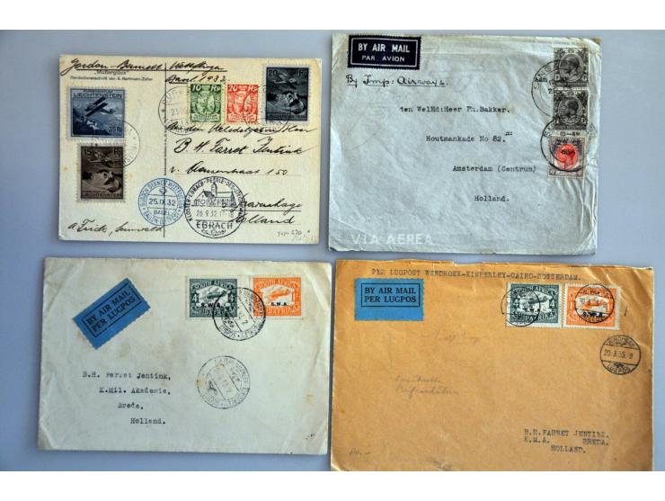 80 luchtpoststukken vanaf 1922 naar Nederland w.b. uit Ierland, Danzig, Brunei, Scadta, enkele propellorstempels etc.