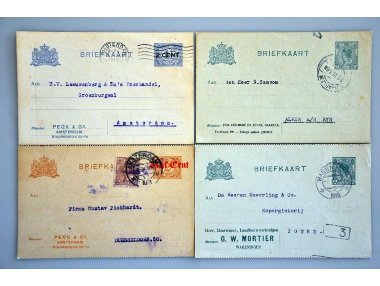 particuliere briefkaarten, 6 ex. w.b. Mortier Wageningen, Peck & Co., Joh. Enschedé etc.