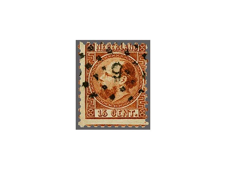 15 cent oranjebruin type I tanding 10½ x 10¼, pracht ex. met certificaat Vleeming 2017, cat.w. 2000