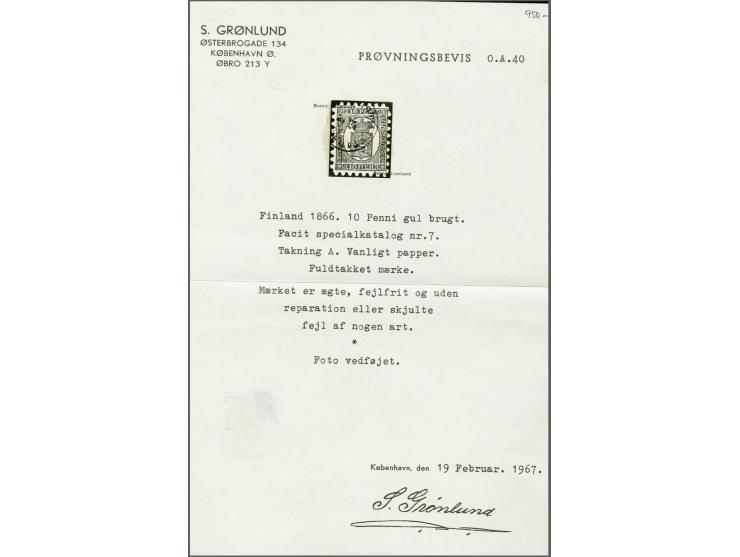 Wapen 10 penni zwart op geel met zigzag-tanding type A op gewoon papier, pracht ex. met certificaat Grønlund 1967, cat.w. 600