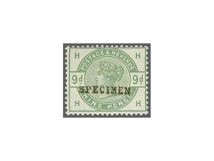 Victoria 1883 9d. dull green with the variety watermark sideways inverted and overprinted SPECIMEN, a very fine fresh ex. wit