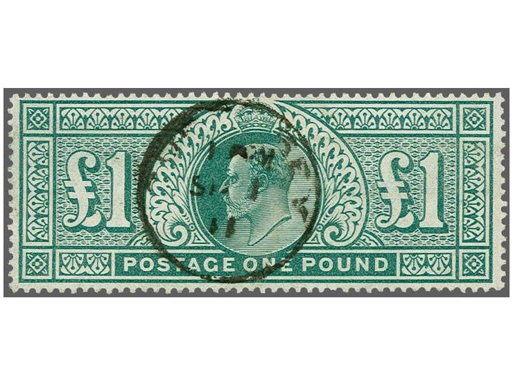 Edward VII £1 dull blue-green with Guernsey CDS 1911, a very fine ex., cat.v. £ 825