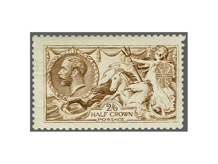 Seahorse 1915 De La Rue 2s.6d. dark brown with the variety watermark single cypher reversed (SG Spec N64(4)g) a fine to very 