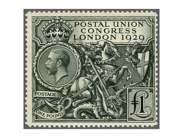 George V 1929 P.U.C. £1 black. St. George and the dragon, a very fine fresh lightly mounted mint example, cat.v. £ 750