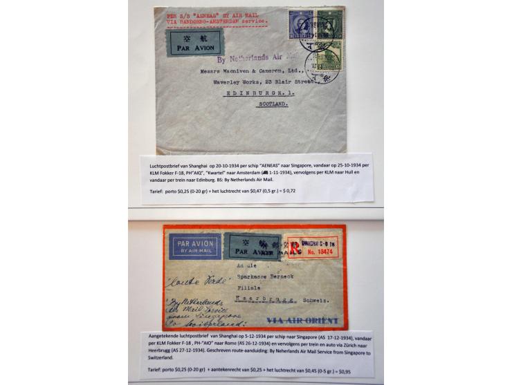 5 luchtpostenveloppen 1934 naar Europa met stempel (4x) en 1x geschreven By Netherlands Air Mail, resp. 185e, 199e, 203e, 212