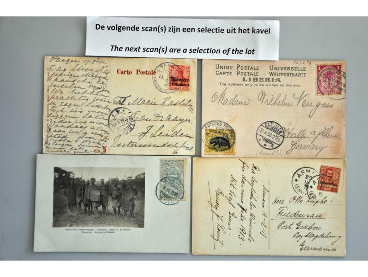 post(waarde)stukken met veel betere ex. w.b. Duitse zeepost, enkele mooie prentbriefkaarten etc., totaal 54 ex. in doosje