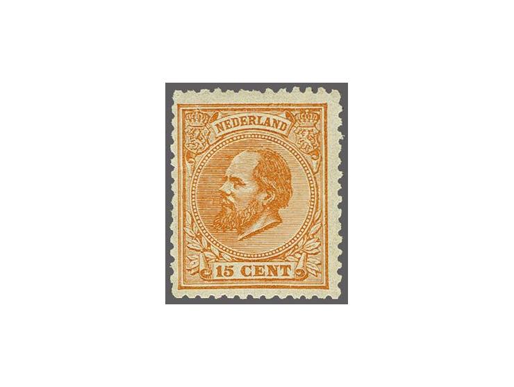 15 cent oranjebruin tanding 12½ kleine gaten, pracht ex. met certificaat Vleeming 2017, cat.w. 600