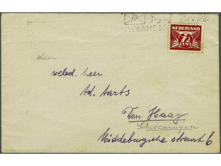 Amersfoort envelop 28.V.43 naar Den Haag en op achterzijde violet kastje Zensiert en brief 25.5.43 in tekst o.a. gelieve s.v.