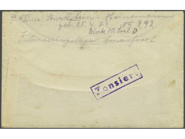 Amersfoort envelop 28.V.43 naar Den Haag en op achterzijde violet kastje Zensiert en brief 25.5.43 in tekst o.a. gelieve s.v.