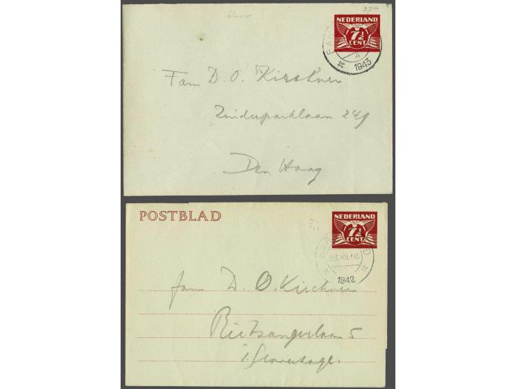 Barneveld 2 enveloppen 7½ cent uit correspondentie Kirchner-Speijer, resp. 23.XII.1942 uit kamp en 1.II.1943 naar kamp (kamp 