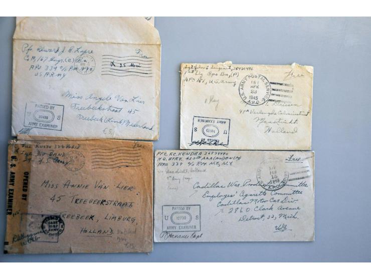 27 poststukken Amerikaanse militairen Nederland 1944-1945 w.b. returned en geschreven missing in action, naar APO 339 (Maaatr