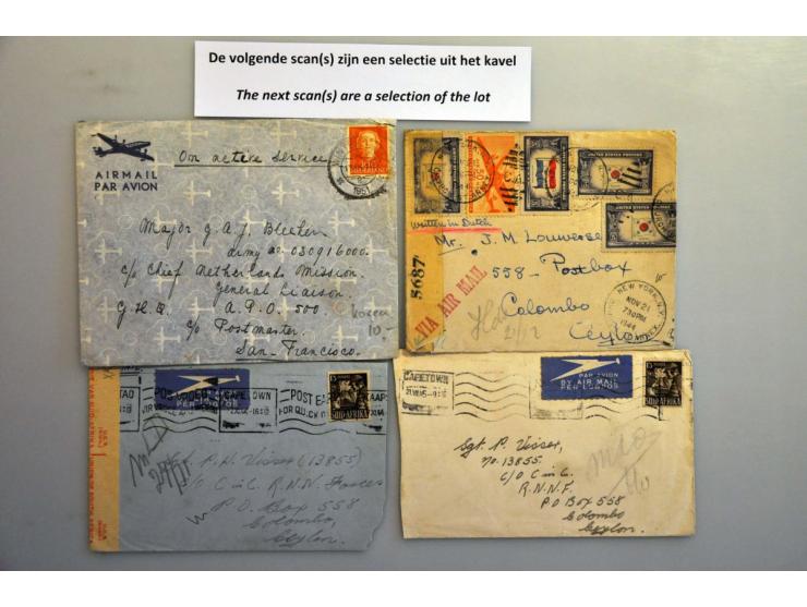 Nederland 73 militaire poststukken 1944-1951 w.b. in buitenlandse dienst (1x Korea), in active service,  ex. P.O.W., via Siam