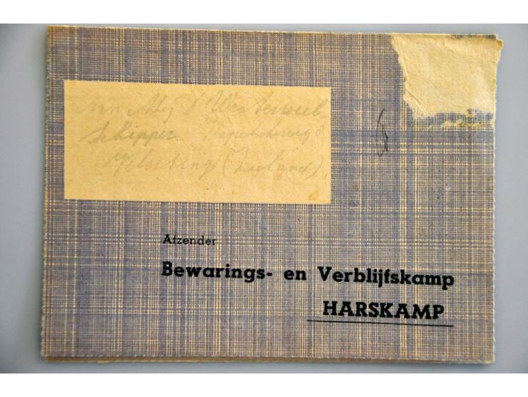 48 poststukken 1946-1948 w.b. bewarings- en verblijfskamp te Harskamp (met voordruk), algemeen KAMP (uit Sluis, Vught), formu