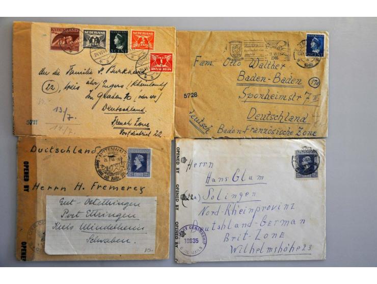 Nederland-Duitsland en vv. na bevrijding tot 1948, 275 poststukken w.b. geallieerde censuur, Fieldpost, APO, Gebühr Bezahlt, 