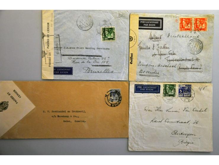 Nederlands-Indië, 145 poststukken 1939-1942 van/naar Ned.-Indië, veel verschillende landen w.b. Burma, Iraq, Duitsland, met v