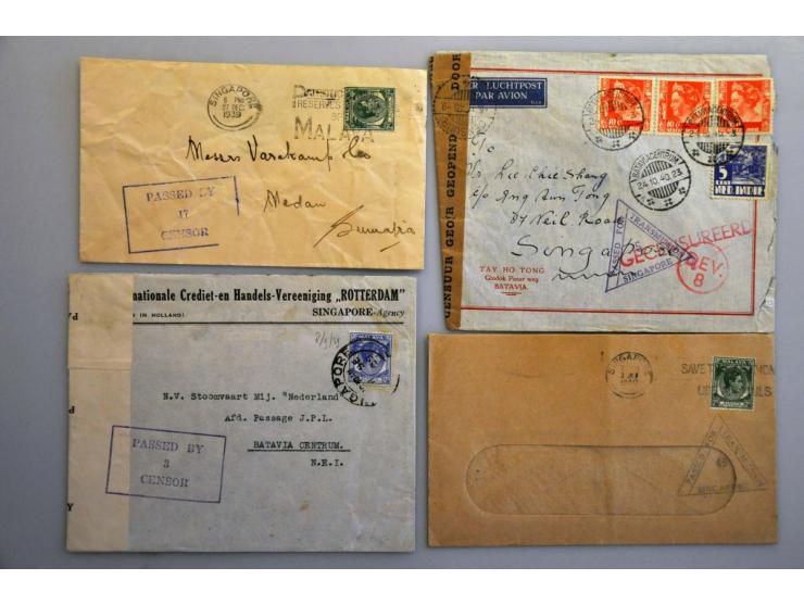 Nederlands-Indië, 145 poststukken 1939-1942 van/naar Ned.-Indië, veel verschillende landen w.b. Burma, Iraq, Duitsland, met v