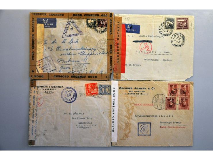 Nederlands-Indië, 145 poststukken 1939-1942 van/naar Ned.-Indië, veel verschillende landen w.b. Burma, Iraq, Duitsland, met v