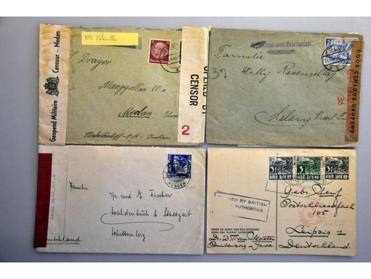 Nederlands-Indië, 145 poststukken 1939-1942 van/naar Ned.-Indië, veel verschillende landen w.b. Burma, Iraq, Duitsland, met v