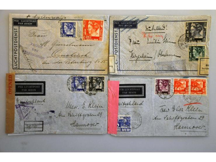 Nederlands-Indië, 145 poststukken 1939-1942 van/naar Ned.-Indië, veel verschillende landen w.b. Burma, Iraq, Duitsland, met v