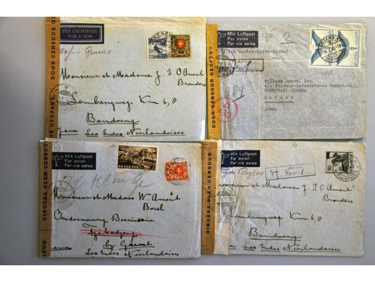 Nederlands-Indië, 145 poststukken 1939-1942 van/naar Ned.-Indië, veel verschillende landen w.b. Burma, Iraq, Duitsland, met v