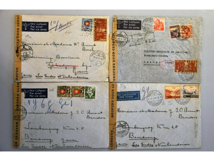 Nederlands-Indië, 145 poststukken 1939-1942 van/naar Ned.-Indië, veel verschillende landen w.b. Burma, Iraq, Duitsland, met v