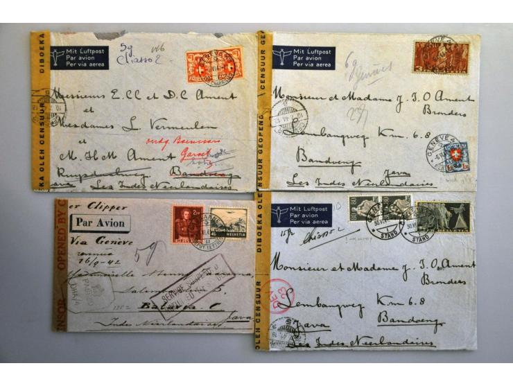 Nederlands-Indië, 145 poststukken 1939-1942 van/naar Ned.-Indië, veel verschillende landen w.b. Burma, Iraq, Duitsland, met v