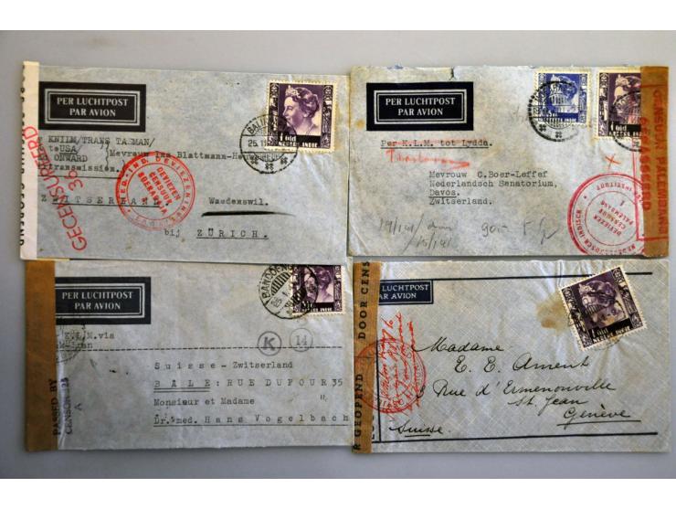 Nederlands-Indië, 145 poststukken 1939-1942 van/naar Ned.-Indië, veel verschillende landen w.b. Burma, Iraq, Duitsland, met v