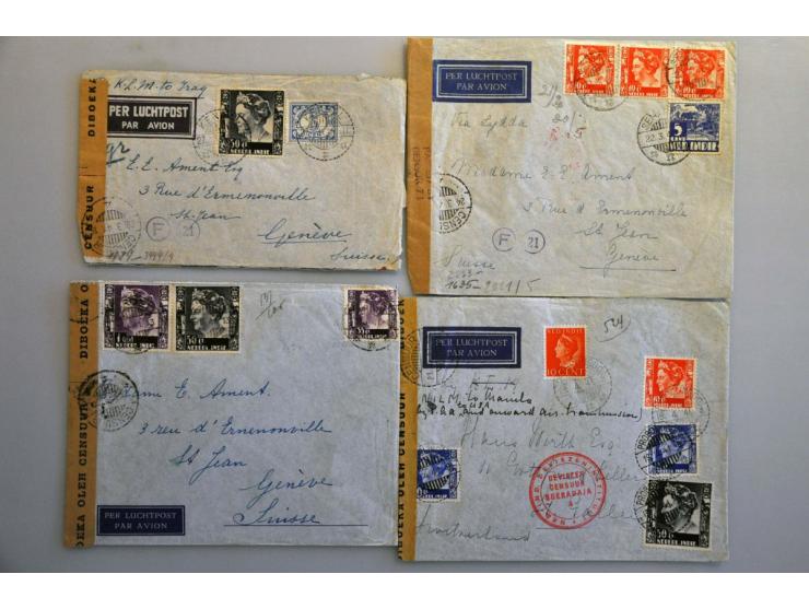 Nederlands-Indië, 145 poststukken 1939-1942 van/naar Ned.-Indië, veel verschillende landen w.b. Burma, Iraq, Duitsland, met v