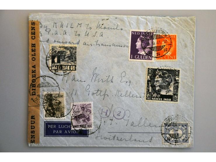 Nederlands-Indië, 145 poststukken 1939-1942 van/naar Ned.-Indië, veel verschillende landen w.b. Burma, Iraq, Duitsland, met v