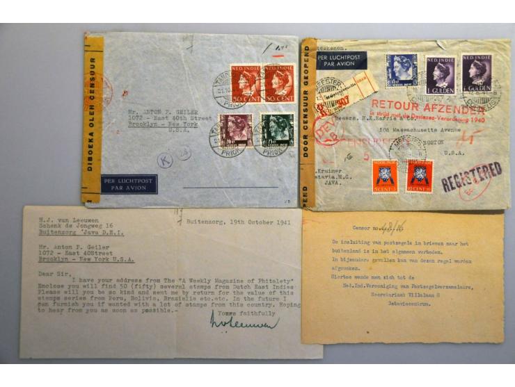 Nederlands-Indië, 145 poststukken 1939-1942 van/naar Ned.-Indië, veel verschillende landen w.b. Burma, Iraq, Duitsland, met v