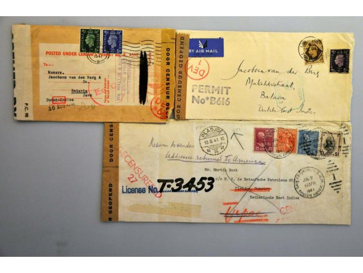 Nederlands-Indië, 145 poststukken 1939-1942 van/naar Ned.-Indië, veel verschillende landen w.b. Burma, Iraq, Duitsland, met v