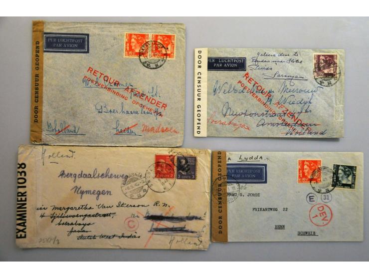 Nederlands-Indië - Nederland 1939 - jan.1941, 100 poststukken w.b. verbroken verbindingen, retour afzender, veel luchtpost me