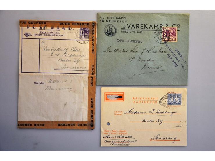 Nederlands-Indië sept.1939 - maart 1942, 56 binnenlandse poststukken, veel censuur w.b. veldpost, violet militaire censuur ME