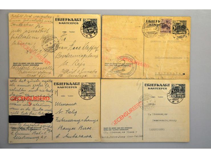 Nederlands Indië november 1940-november 1941,7 briefkaarten van/naar kampen w.b. Koetatjane, Allasvallei, Taroetoeng, Salatig