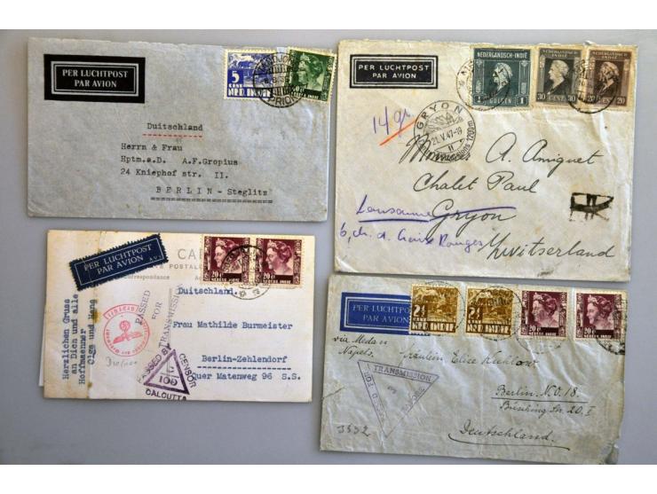 Ned.-Indië 1940-1942, 96 poststukken van/naar buitenland w.b. Duitsland, Engeland, Nederland, USA, etc, veel censuur o.a. 2 k