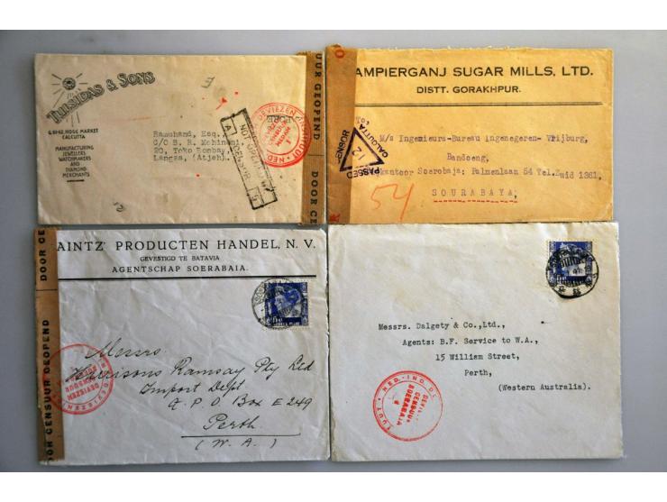 Ned.-Indië 1940-1942, 96 poststukken van/naar buitenland w.b. Duitsland, Engeland, Nederland, USA, etc, veel censuur o.a. 2 k