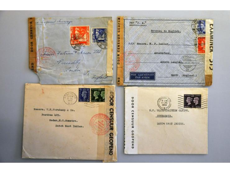 Ned.-Indië 1940-1942, 96 poststukken van/naar buitenland w.b. Duitsland, Engeland, Nederland, USA, etc, veel censuur o.a. 2 k