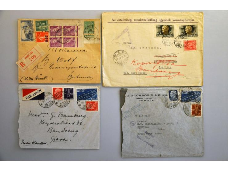 Ned.-Indië 1940-1942, 96 poststukken van/naar buitenland w.b. Duitsland, Engeland, Nederland, USA, etc, veel censuur o.a. 2 k