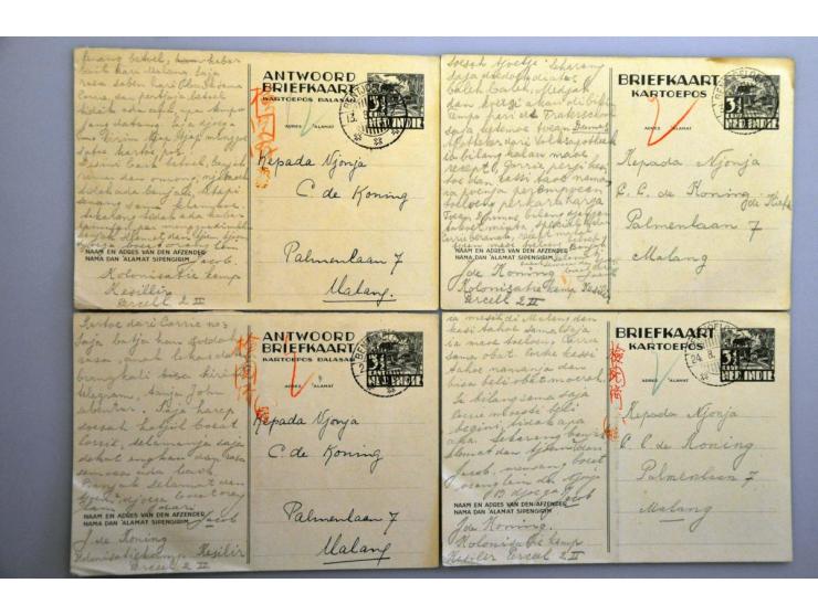 Nederlands Indië 1942-1943, familie de Koning, correspondentie Bentjoeloek Kolonisatiekamp 2II-Malang met 38 briefkaarten 3½ 