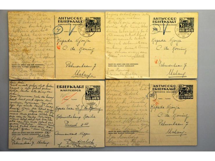 Nederlands Indië 1942-1943, familie de Koning, correspondentie Bentjoeloek Kolonisatiekamp 2II-Malang met 38 briefkaarten 3½ 