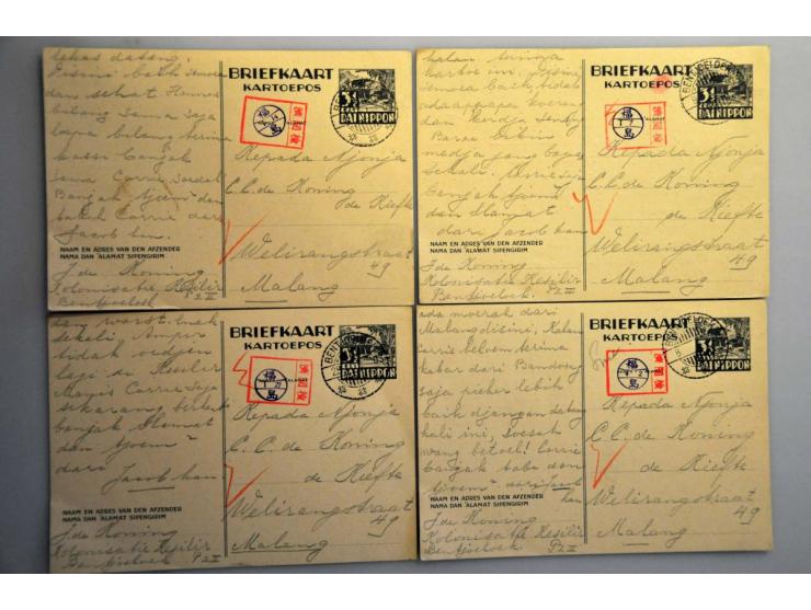 Nederlands Indië 1942-1943, familie de Koning, correspondentie Bentjoeloek Kolonisatiekamp 2II-Malang met 38 briefkaarten 3½ 