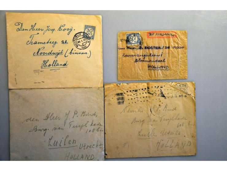 Nederlands Indië 1945-1946, 16 poststukken, veel naar Nederland, deels uit kampen w.b. Ambarawa, Adek, Tjideng, Tjikapit, Tji