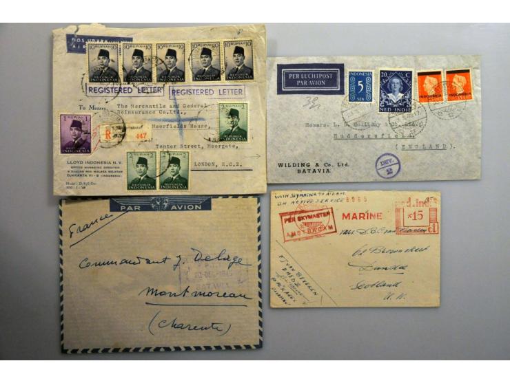 Nederlands Indië 1945-1950, 69  poststukken naar buitenland w.b. veldpost, marine, noodstempels, aangetekend en enkele uit bu