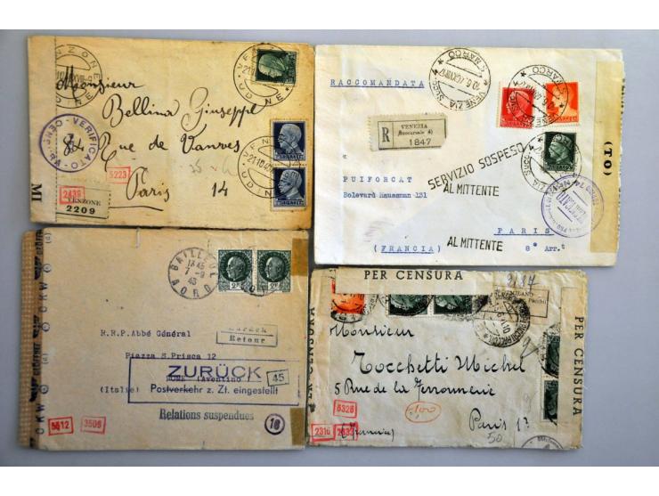 Duitsland 1939-1947, 190 poststukken van/naar bezette Europese landen (veel Italië) met censuur (w.b. beter), retourstempels 