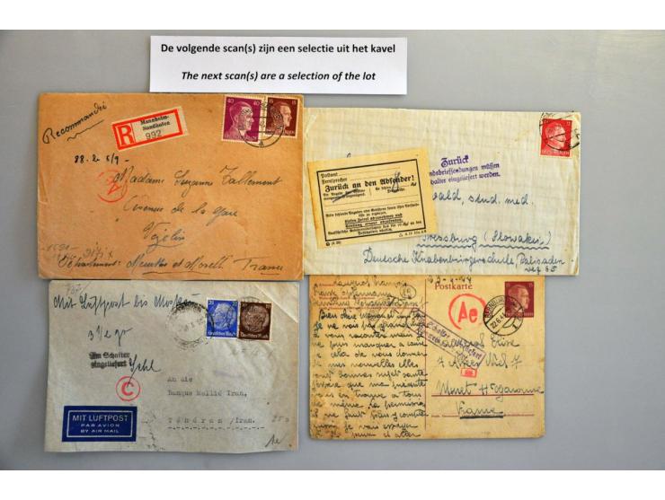 Duitsland 1940-1945, ruim 70 poststukken  met betere censuur aanduidingen en (retour)post met inlegvelletjes.