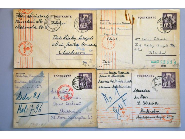 General Gouvernement  1941-1944, 29 briefkaarten  met censuur naar Portugal (w.b. undercover, doorgestuurd en expresse), Turk