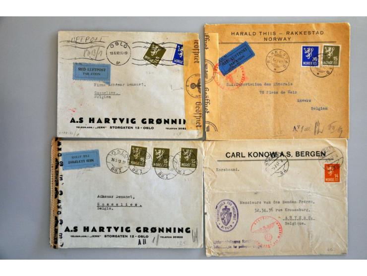 België 1939-1946, 460 poststukken van/naar buitenland met censuur, w.b. bezet en onbezet Europa, Overzee (w.b. Libanon, Indoc